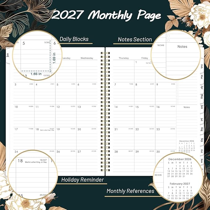 2027 Planner - 9" x 11", 2027 Weekly & Monthly Planner, Jan.2027 - Dec.2027, Large Calendar with Sturdy Cover, Premium Paper, Twin-wire Binding, Monthly Tabs