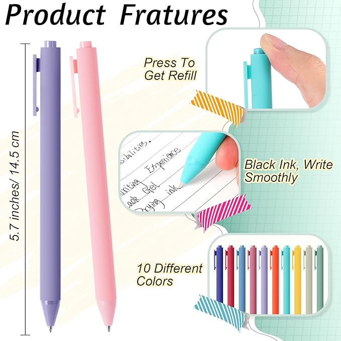 Crtiin 100 Pcs Gel Pens Bulk, 0.5mm Fine Point Black Ink Pens, Retractable Smooth Writing Quick Dry, Colored Aesthetic for School Office Journaling Teacher Appreciation Mother Day (Rainbow Colors)