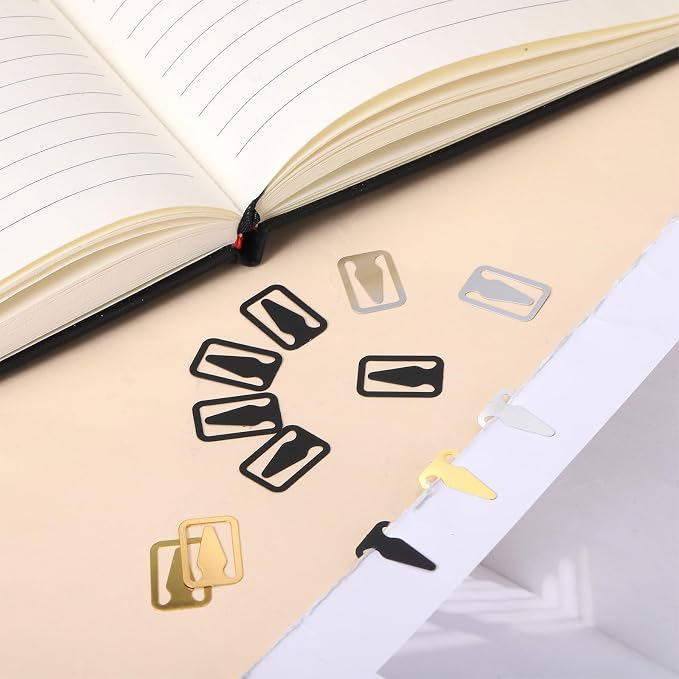 150Pcs Book Darts Bookmarks Metal Page Clips Book Darts for Reading Portable Books Markers for Reading Teachers Students Books Lovers School Work Stainless Steel (Silver, Gold, Black)