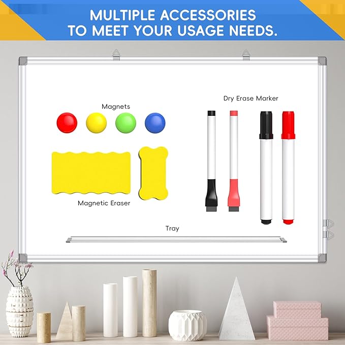 36"x24" Magnetic Whiteboard, Dry Erase White Board, Wall Mounted with Aluminum Frame, 2 Markers, 4 Magnets,1 Erasers, Corrugated