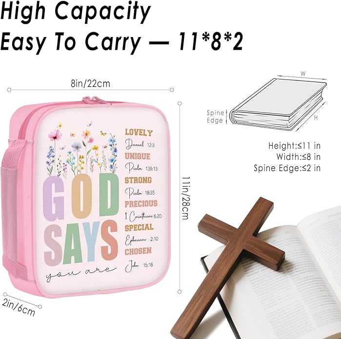 Bible Cover for Women, Bible Holder, Bible Cover With Handles, Bible Carrying Case, Bible Bags With Zipper and Pockets