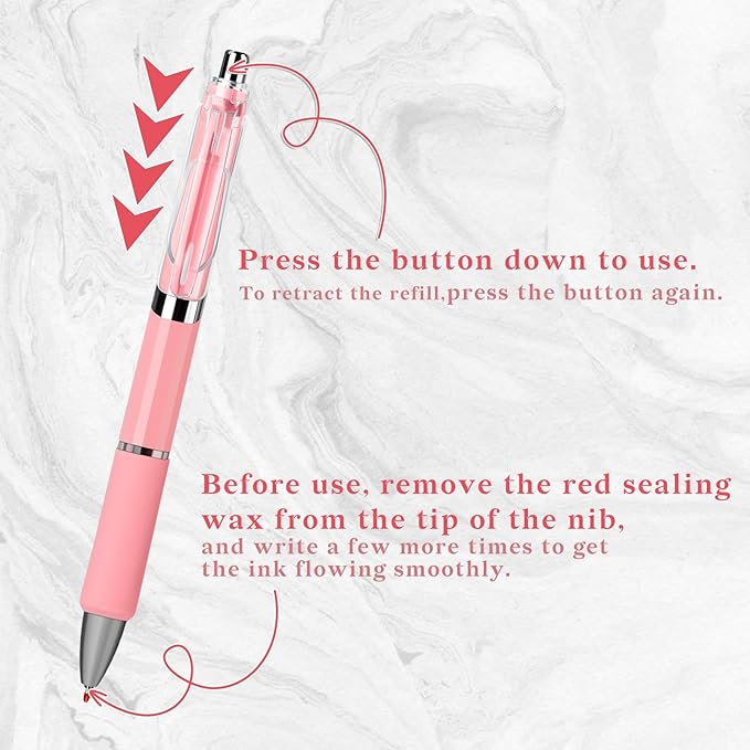 Temiary 5 Pcs Retractable Gel Pens, 0.5 mm Black Ink Fine Point Quick Dry Gel Ink Pen, Aesthetic Smooth Writing for School Office Journaling Note Taking and Sketching (Pink)