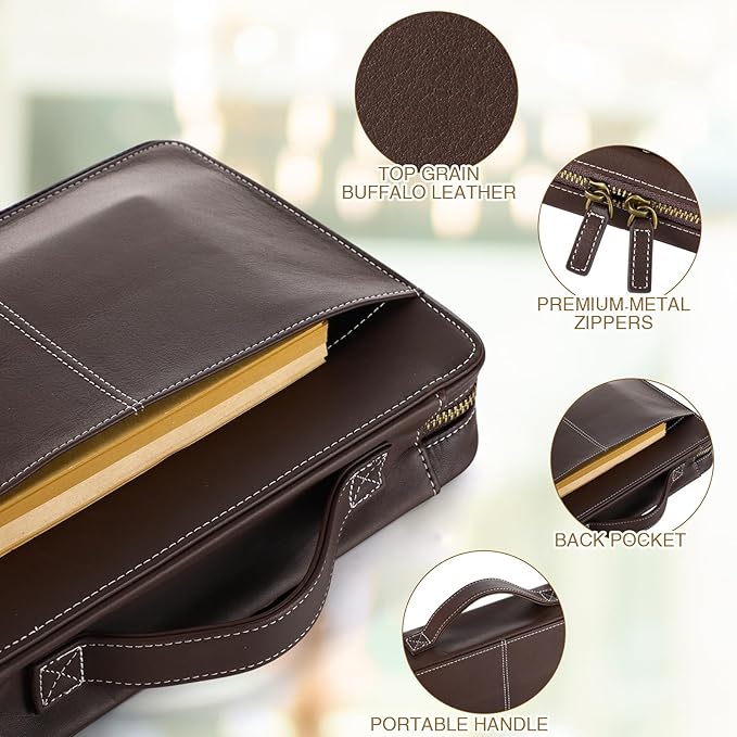 Top Grain Leather Bible Cover for Men Women Buffalo Genuine Leather Bible Case Book Holder Bag with Zipper Handle Back Pocket Bookmark Father's Day Religious Gift(Dark Brown,Large,Classic)
