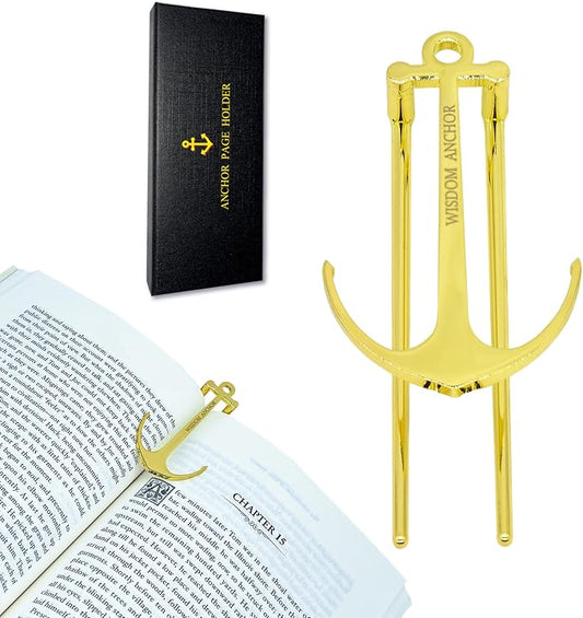 Anchor Page Holder for Hands Free Reading Bookmark Book Opener Reader Gift Metal Portable Music Recipe Book Hardcovers Paperbacks Magazines Clip Accessories, Gold
