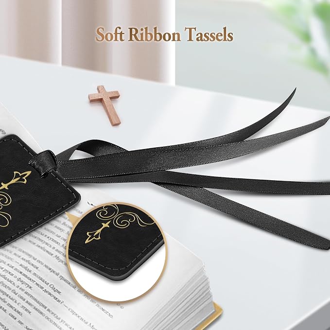 FINPAC Leather Bible Bookmarks, Vegan Religious Bookmarks, Bible Verse Book Markers Church Gifts for Women Men [Trust in The Lord with All Your Heart] - Gilded Black