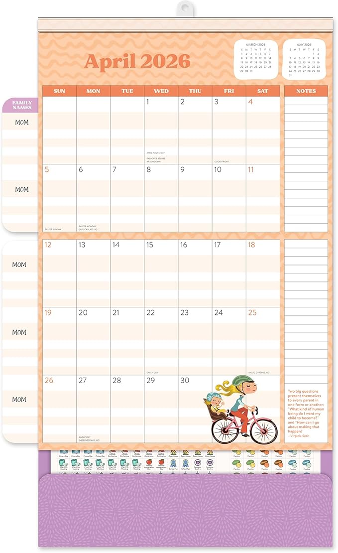 Orange Circle Studio 2026 Do It All Wall Calendar, Mom Agenda, Family Monthly and Weekly Planner, Hanging Organizer, Aesthetic for Office, Home or School Use, Magnetic and Nail Hanging Options