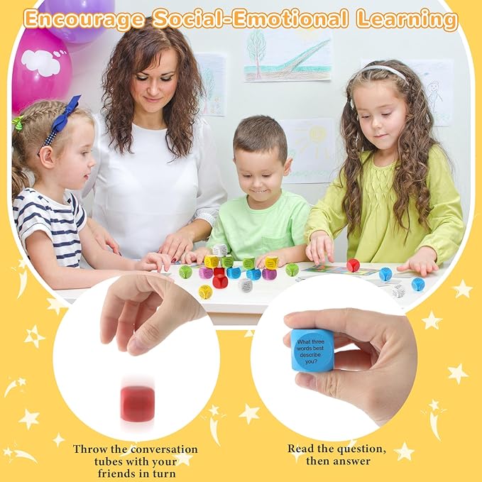 Jenaai 12 Pcs Conversation Ice Breaking Cubes Social Emotional Learning Activities Social Emotional Dice Wood Conversation Cube for Kids Adult Classroom Family Couple (Conversation)
