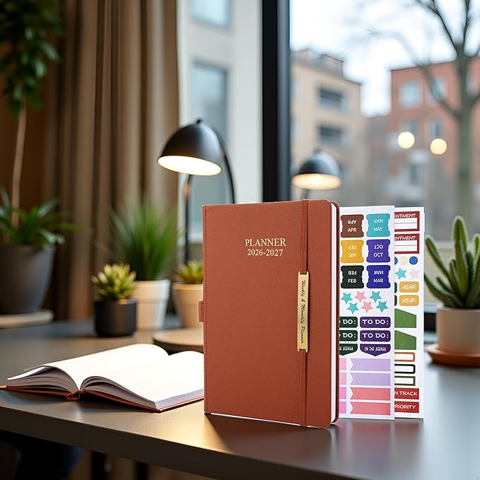 Cheericome Planner 2026-2027, Month Weekly Planner Run JAN 2026 to JUN 2027, 26-27 Planner with Pen Loop, Back Pocket and Stickers, 18 Months Planners, Brown Monthly Planners 2026-2027