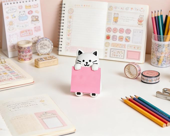 Cat Pop-Up Sticky Note Dispenser with 100 Sheets 3 x 3 Inch Notes, Handmade Resin Cat Desk Decor for Office, Home & Classroom, Gift for Teachers & Coworkers