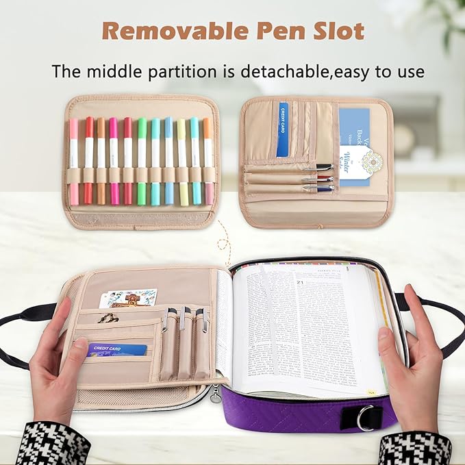 Aplufine Large Bible Case for Women-Bible Covers-Bible Carrying Case-Book Bags and Totes for Women with Detachable Shoulder Strap, Bible Gift