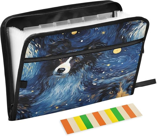 ALAZA Starry Night Dog 13 Pocket Expanding File Folder with Labels, Accordion File Folder File Organizer Letter A4 Paper for Office School Student