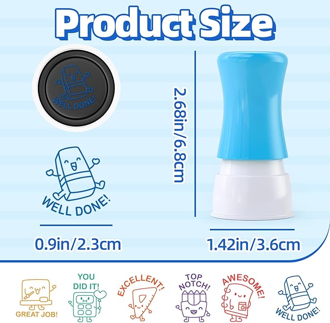 6-Piece Set of Teacher Stamps - Stationery Cute Motivational Scoring for Grading Teacher Stamp Self Inking Stamp Behavior Stamps for Teachers Grading (Big Handle)