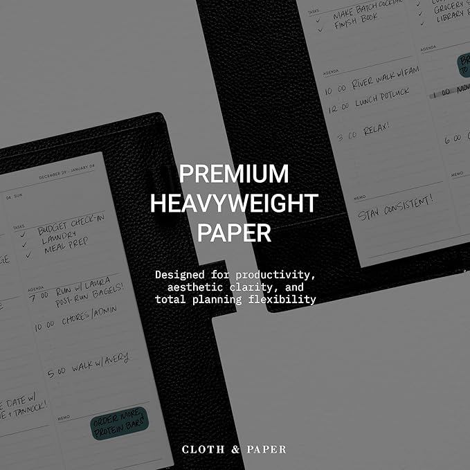 Cloth & Paper 2026 Daily Planner Inserts - Monday Start | Personal Size 3.75 x 6.75 | Minimalist Agenda Refills | 2 Days Per Page | 6 Ring Planner Refills for Daily Organizers | Heavyweight Paper