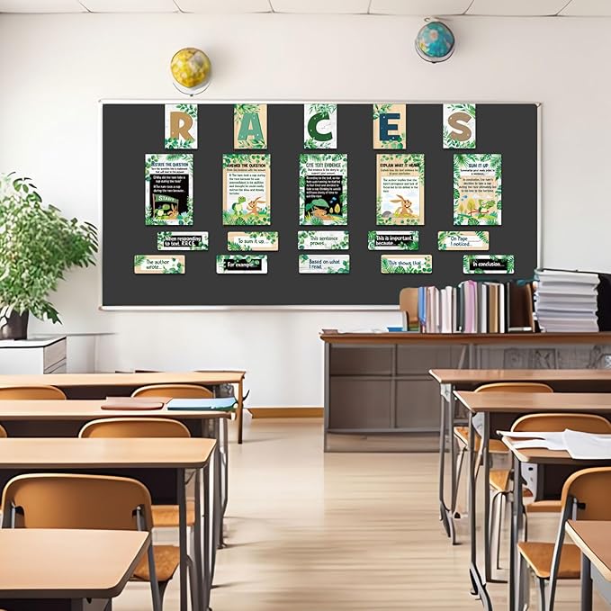 Outus 36 Pcs RACES Writing Strategy Bulletin Board Set, Alphabet Cutout Poster Sentence Starters Cards for Elementary School Classroom, Writing Display Wall Decoration Teacher Supply(Greenery)