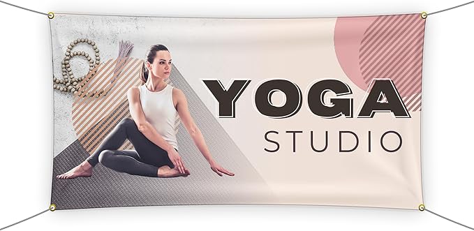 Yogga Studio Large Banners and Signs for Outdoor by Mavis Printing-Polyester Banner with 4 Holes for Easy Hang Indoor & Outdoor|4x1 Feet HD Print Sign to Promote Church| Made in USA