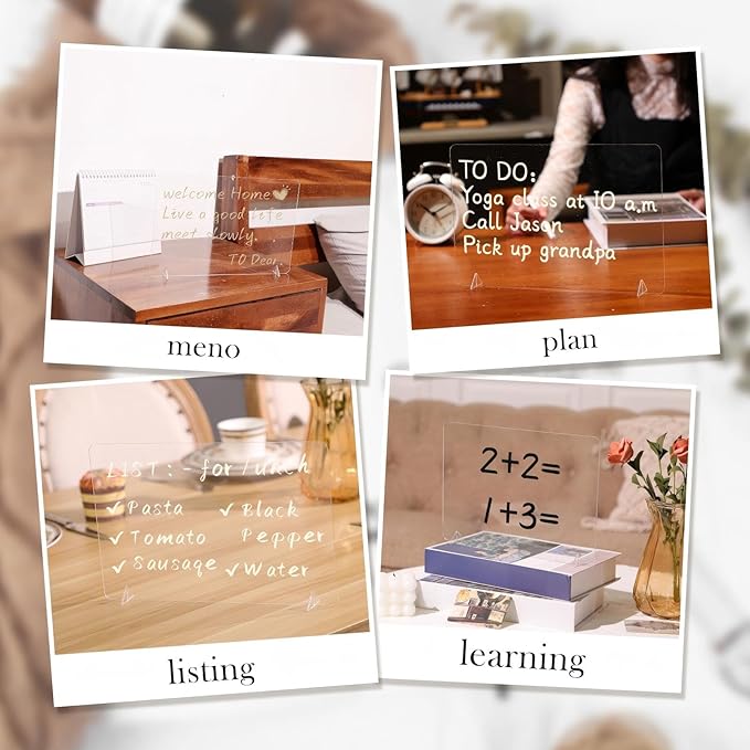 3 Pack Acrylic Dry Erase Board and Marker Glass Alternative Shatterproof Clear Memo Tablet Desktop Display Frameless Small Writing Whiteboard with Stand for School Office Home(7.87 x 11.81 Inch)