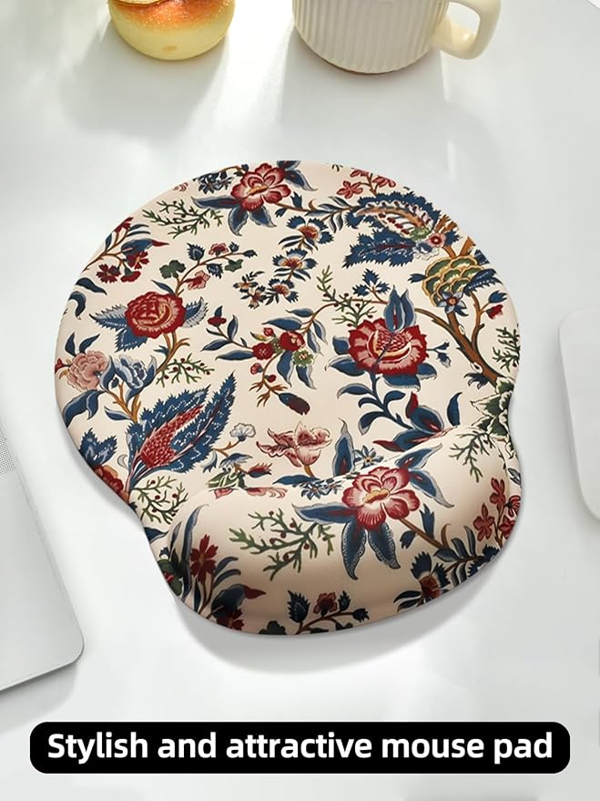 Lily Floral Mouse Pad Wrist Support Wrist Rest, Flower Ergonomic Mouse Pad with Non-Slip Base for Office Gaming Working Computers,Desk Accessories Pain Relief Mouse Mat, Retro