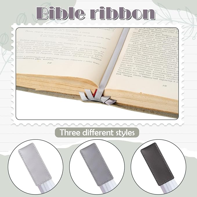 Outus 3 Pieces Bible Ribbon Bookmark Markers Artificial Leather Bookmark with Ribbons for Books Office(Stylish,Grey)