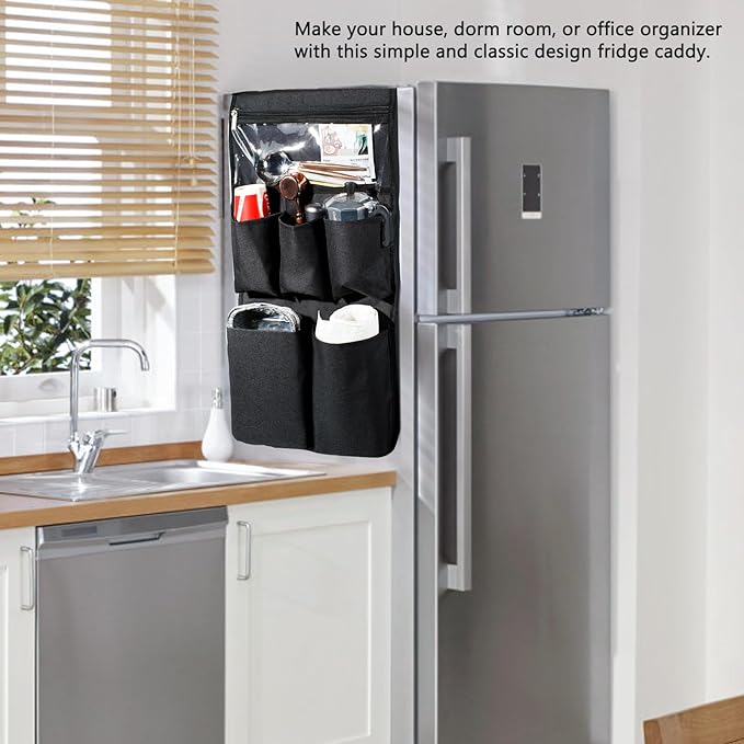 Dorm and office Double Over the Fridge Caddy Organizer -Fridge Caddy Organizer - College Dorm Room Essentials for College Students Boys, Girls - 12 Pockets Flatware Organizers and Storage