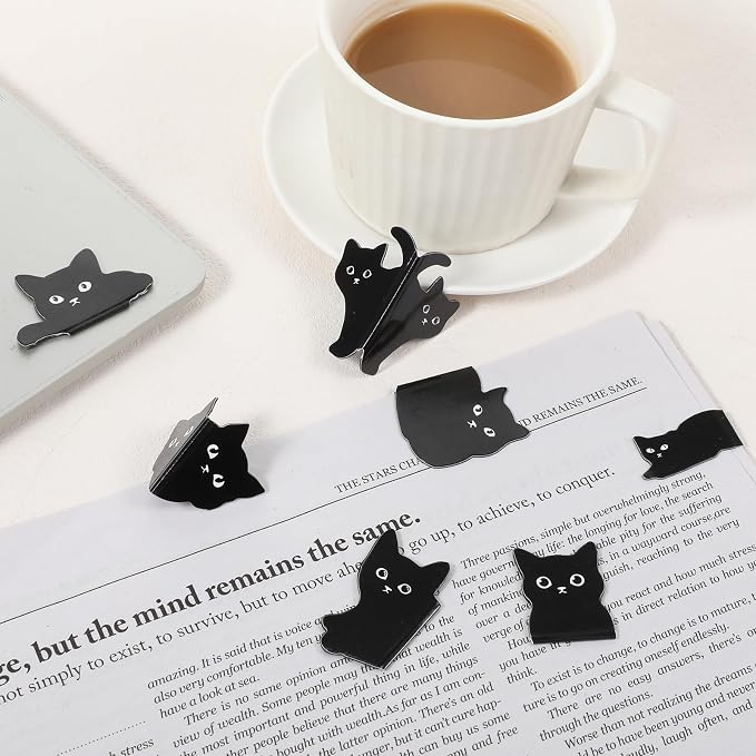 Black Cat Bookmarks, 7 Pcs Magnetic Cute Kawaii Page Markers Clip for Reading, Funny Cat Book Markers for Book Lovers Women, Cool Bookish Gifts for Teens Students Teachers, Reading Accessories
