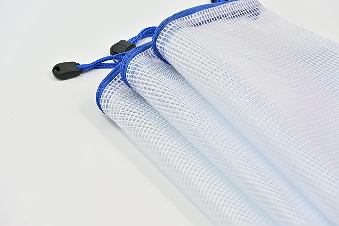 10 Pcs Zipper File Bags, Waterproof Plastic Mesh Pouch for Office School, Board Game Storage Bags (A4 Size 13.4''x9.4'', White and Blue)