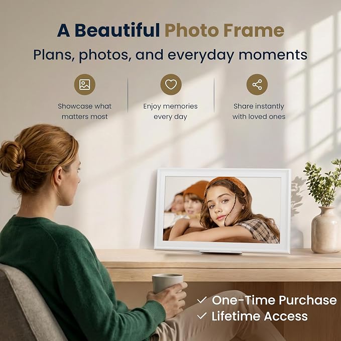 15.6-Inch Smart Digital Calendar & Photo Frame for Family, Wall Planner with Auto-Sync to Apple, Google & Outlook, Touchscreen Display with Chore Chart, To-Do Lists & Meal Planner, White Frame, No Subscription