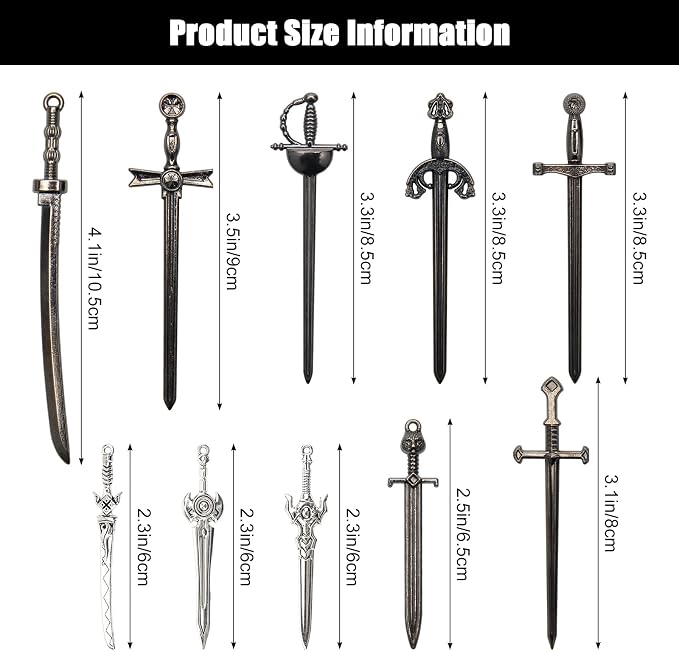 Windspeed Sword Bookmark 40 Pcs Black Antique Swords Bookmark for Men Ideal Gift for Book Lovers DIY Craft Supplies