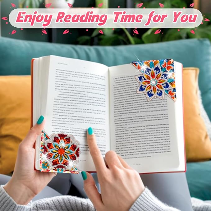 WIVICO 4 pcs Diamond Painting Bookmarks, DIY Diamond Art Kits for Adults, Book Corner - Protecting Bookmark Craft Supplies Kits for Book Lovers(Mandala C)