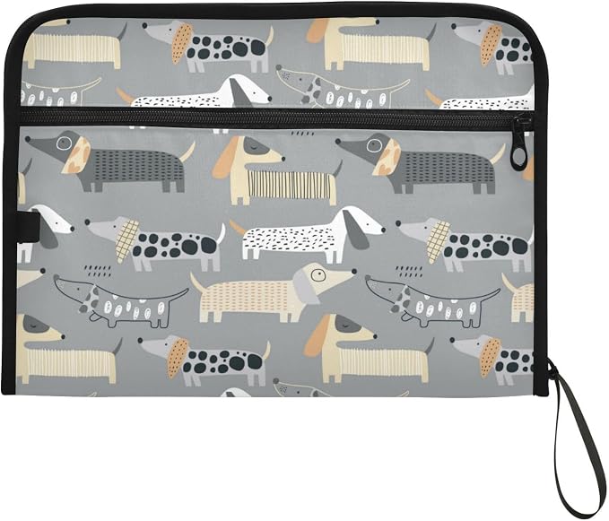 13 Pockets Expanding File Folder Cute Dachshund Grey with Sticky Labels Accordion File Folder Document Organizer Letter Size A4 Papers Expandable File Keeper