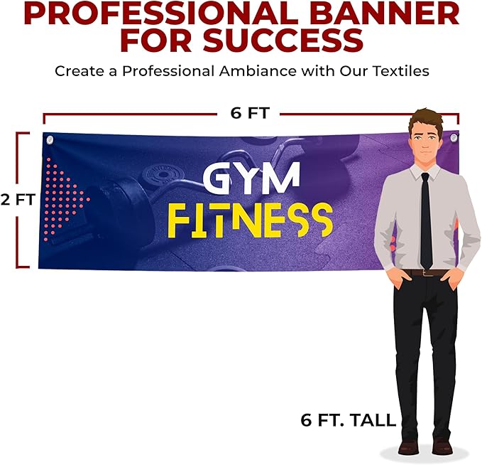 Gym Fitness Large Banners and Signs for Outdoor by Mavis Printing-Polyester Banner with 4 Holes for Easy Hang Indoor & Outdoor|4x1 Feet HD Print Sign to Promote Church| Made in USA