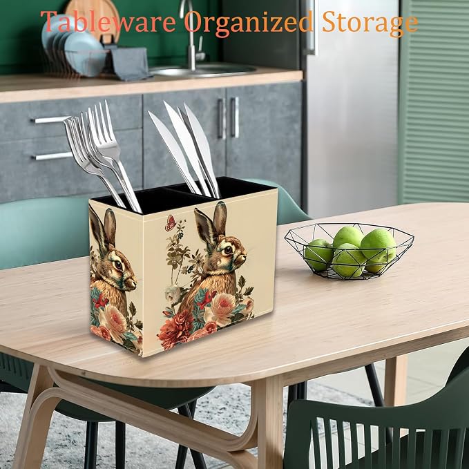Pen Holder for Desk, PU Leather Multifunctional Desktop Storage Box and Anti-Slip Mouse Pad Set, Makeup Brush Holder Pen Organizer for Office and Home - Rabbit