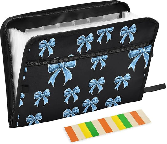 ALAZA Blue Bow Tie Black 13 Pocket Expanding File Folder with Labels, Accordion File Folder File Organizer Letter A4 Paper for Office School Student