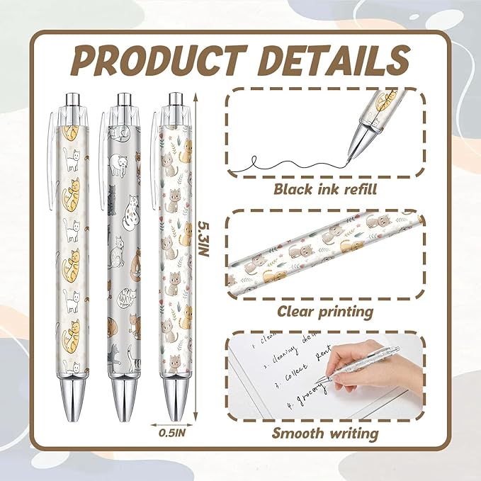 6PCS Cat Pattern Pens Set, Cats Writing Pens, Cute Accessories Items Stationary, Perfect for School, Office Supplies, Party Gifts, Theme Notebooks, Sticky Notes, Desk Accessories