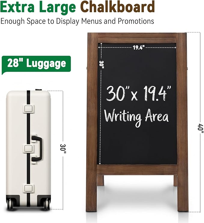 TEAKMAMA Chalk Board 40"x20", Standing A Frame Chalkboard Signs Sandwich Board Outdoor, Double Sided Blackboard for Back to School Day, Business and Weddings, Rustic Brown