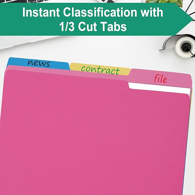 pmybupo Pink File Folders 8.5x11 Inch,1/3 Cut Tab Colored File Folders Letter Size,School Business Office Folders for Document-18 Pack