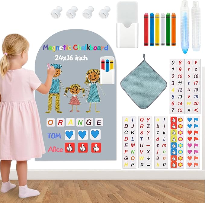 Magnetic Arch Wall Decal for Kids,Upgraded Thickened Magnetic Chalkboard for Most Wall,Suitable for Home Decoration Wallpaper and Children's Game Room (Grey, 16" W x 24" H)