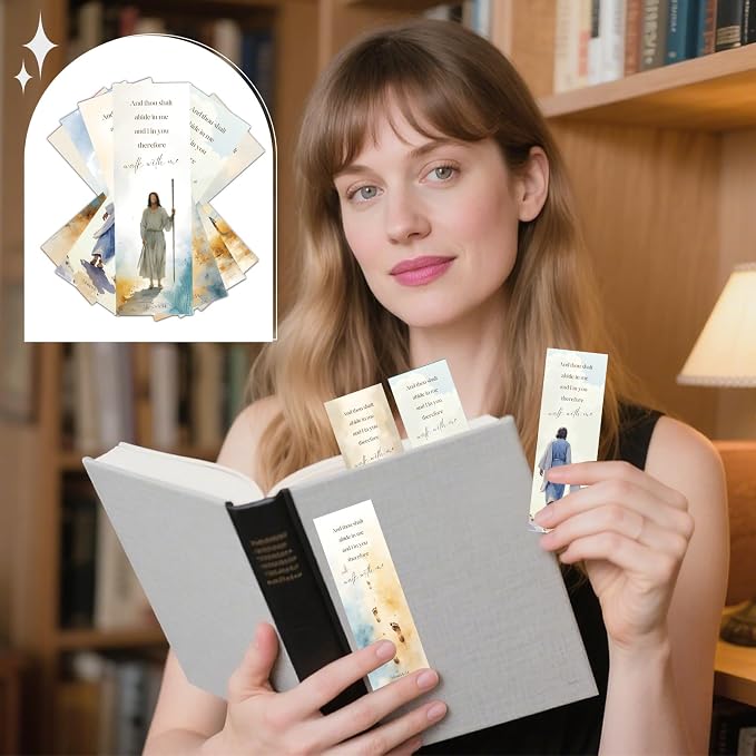 Wxiben Christian Jesus Bookmarks Gifts - 100 Pcs Bible Verse Paper Bookmarks Wallk with Me Scripture Book Markers Page Clip Faith Gift for Women Men Book Lovers Bible Study Church Reading Supplies