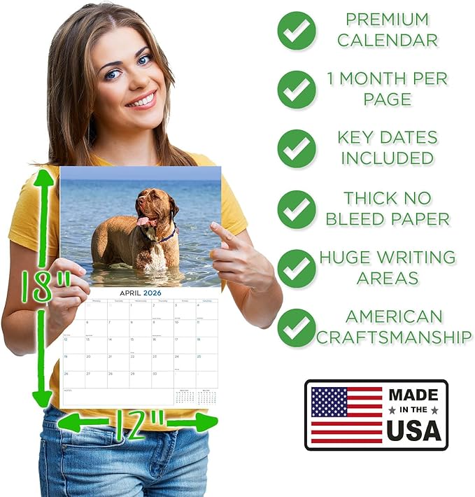 2025 2026 Mastiff Calendar - Dog Breed Monthly Wall Calendar - 12" x 18" Open - Thick No-Bleed Paper - Giftable - Academic Teacher's Planner Calendar Organizing & Planning - Made in USA