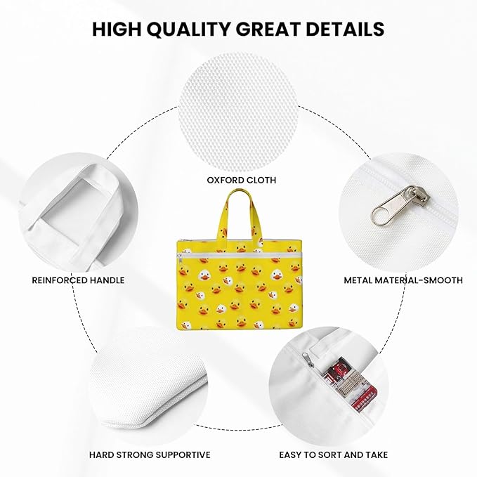 Portable Canvas Document Handbag Rubber Duck Yellow, Double Pocket Zipper Pouch with Handle for Business File Storage
