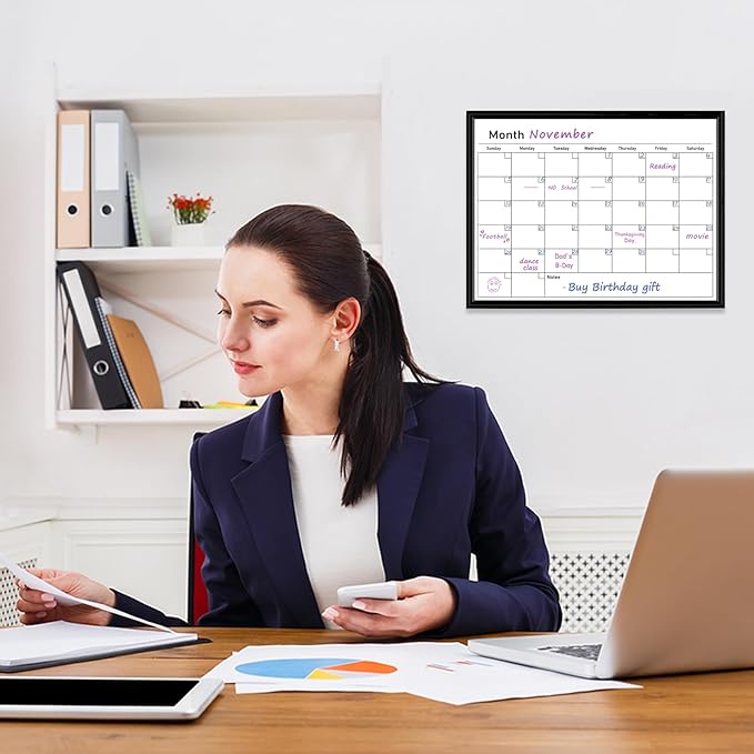 Umtiit Monthly Calendar Dry Erase Whiteboard 13 x 17 inch(33 x 43 cm), Black Wood Frame, Magnetic Surface Whiteboard for Planning/Schedule/School Timetable/Memo(BK-3343C,US)