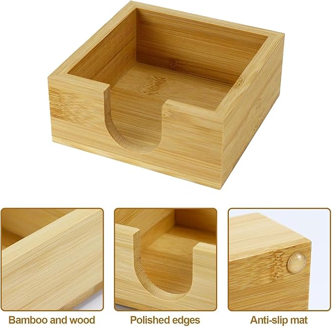 MultiBey Bamboo Desk Organizer Set, Magnetic Rotating Paper Clip Holder with Lid, Wood Tape Dispenser with Refills, Sticky Note Holder for Office & Home Desk Supplies (3-Piece Set)