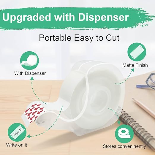 Tape, Invisible Tape for Gift Wrapping, 6 Rolls+6 Refillable Dispensers, Matte Finish, Writable, 3/4″x 650″, Clear Tapes for Christmas Wrapping Paper, Office&School Supplies