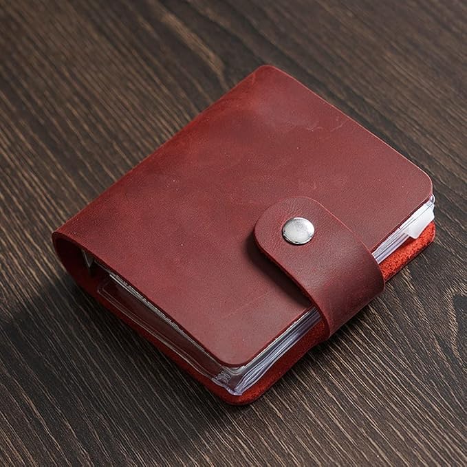 A9 Genuine Leather Journal, Red Handmade Leather Pocket Size Binder Planner, Mini Vintage Leather Planner, 120 Sheets Pages, Loose Leaf 3-Ring with Snap Button Closure (Red)
