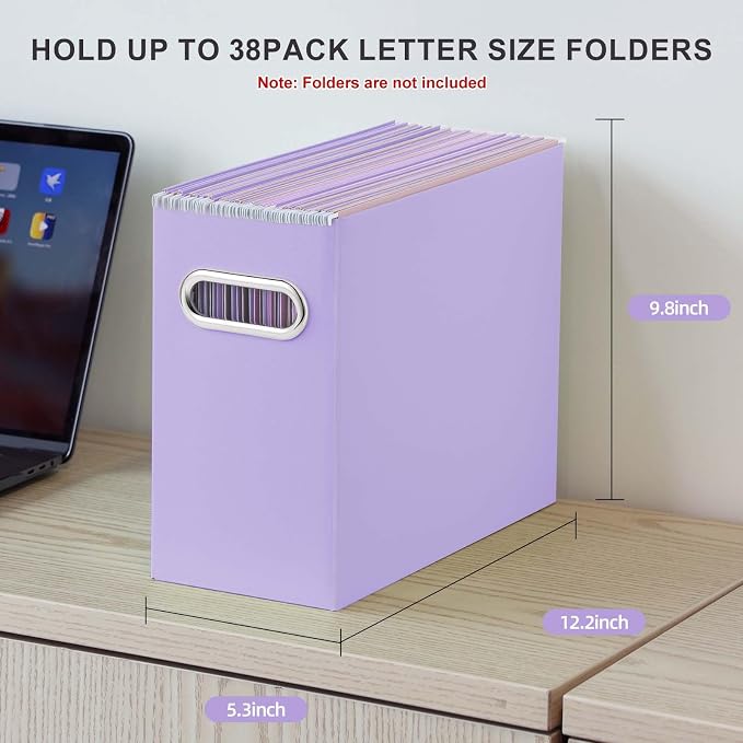 Oterri File Organizer Box, Portable Collapsible Cardboard File Folder Organizer with Handle for Letter Size Hanging Files, Document Storage Box for Home Office & Classroom (8 Packs, Purple)