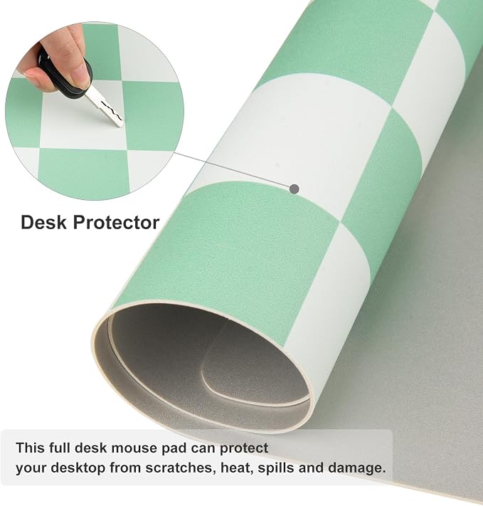 Colorful Star Large Mouse Pad, PU Leather Waterproof Desk Mat, Computer Gaming Mouse Pad, XXL Full Table Mousepad Non Slip Desk Pad for School Office Home 31.5" x 15.7" - Green Checkerboard
