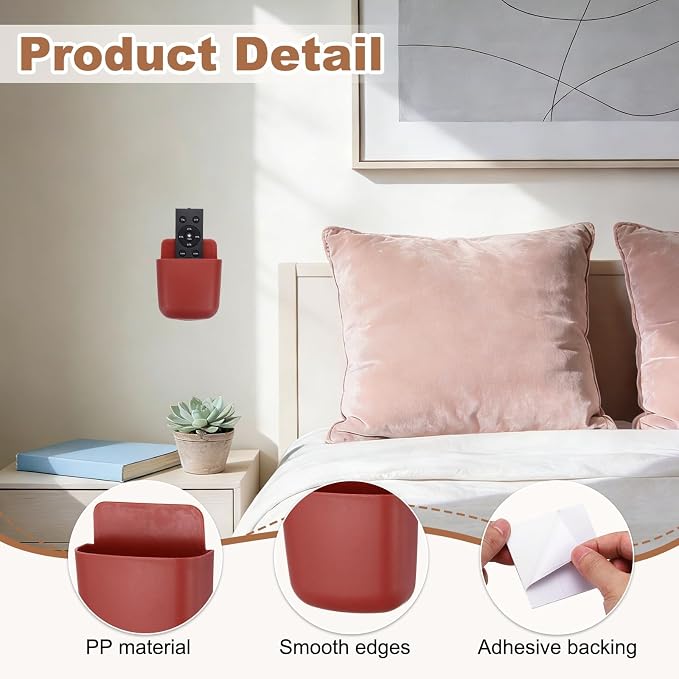 PATIKIL 4Pcs Remote Control Holder Wall Mount, Self-Adhesive TV Air Conditioner Control Holder Phone Charging Organizer for Home Office Bedroom Supply Pen Organizer, Wine Red
