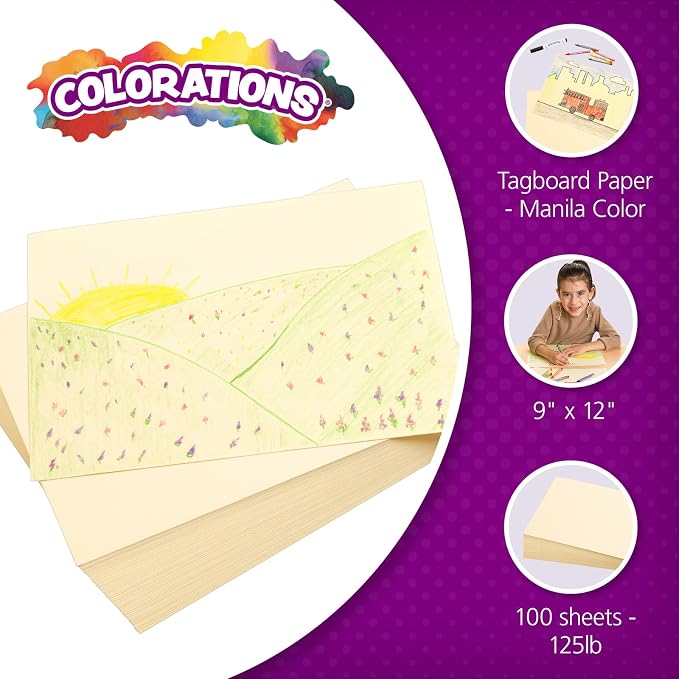 Tagboard - 9" x 12", Manila, Specialty Paper, School Art Supplies, Art Supplies, Craft Projects, Children, Gift, Classroom, Home, Arts and Crafts, Drawing, Coloring