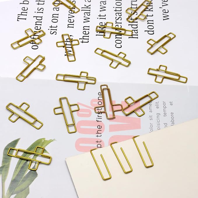 50Pcs Gold Cross Paper Clips, Versatile Bible Paper Clips Journaling Paper Clip, Great Bookmarks for Bible Study Supplies/Christian Office and Home