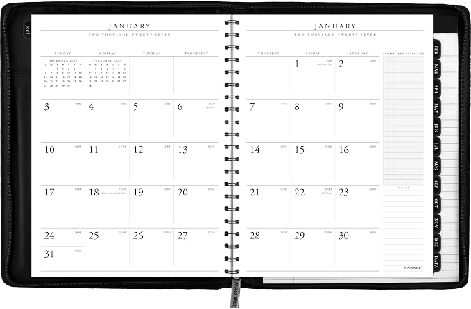 AT-A-GLANCE 2027 Planner Refillable Padfolio, Weekly & Monthly, 10" x 12.5", Executive, Zipper, Black (70NX810527)