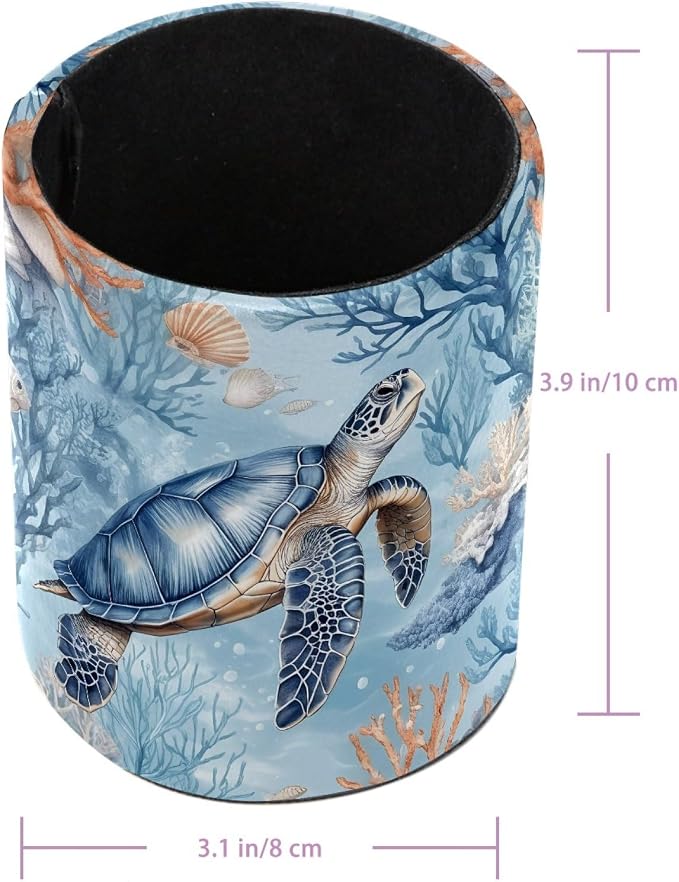 Vintage Turtle Leather Pen Holder for Desk, Multifunctional Desktop Organizer Pencil Cup, Desktop Caddy Stationery Organizer for School Home Office Desk Accessories